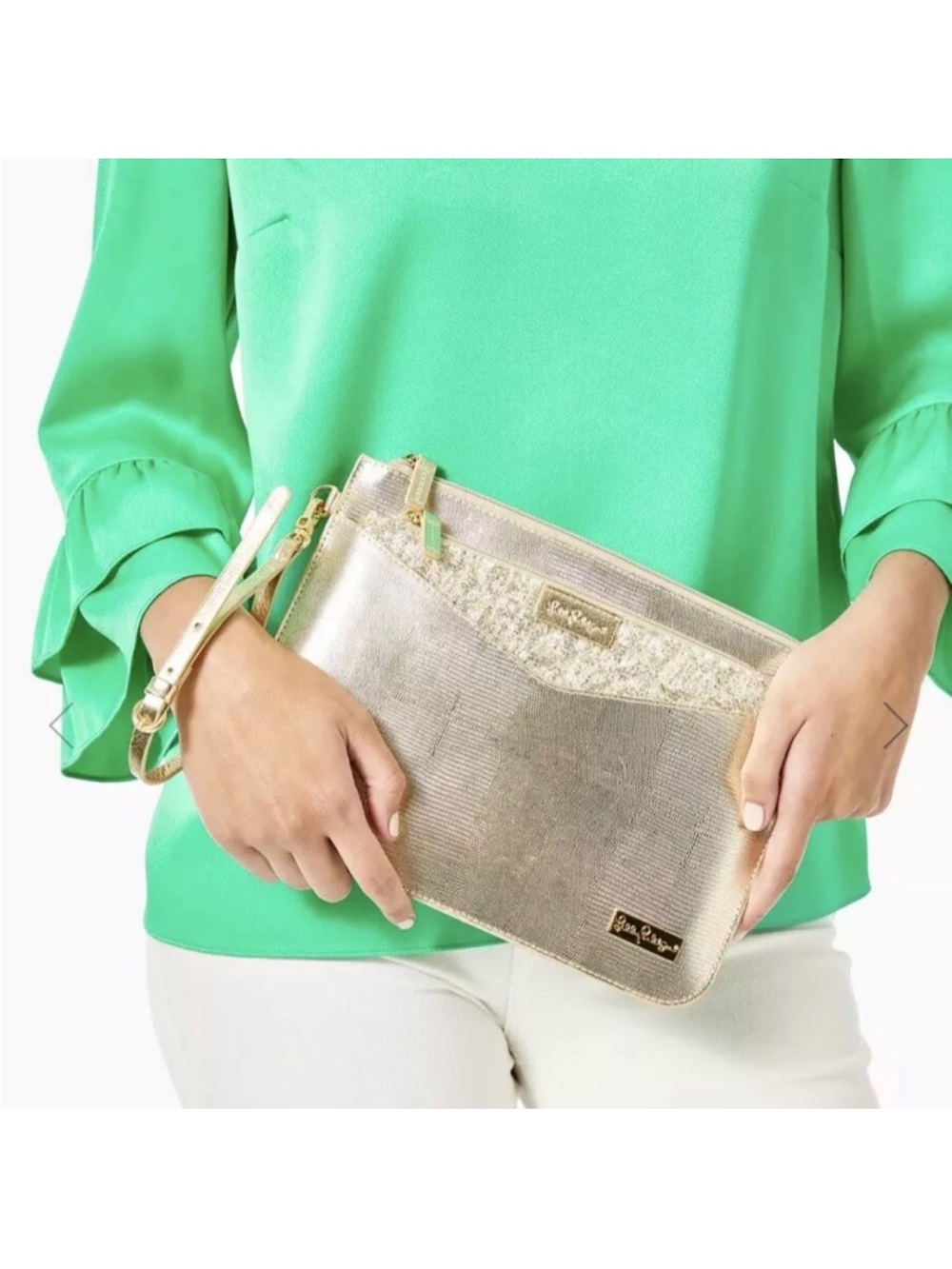 Lilly Pulitzer Kash Double Pouch Wristlet in Metallic Gold